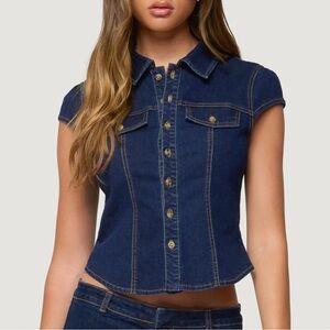 Edikted Denim Contrast Stitch Top